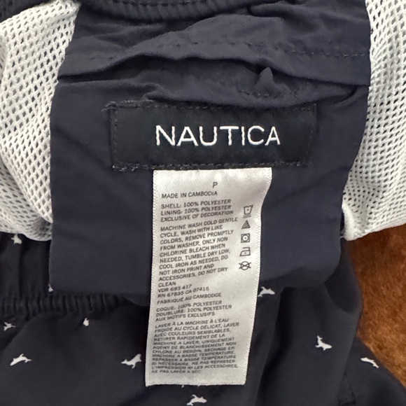 Nautica Navy Swim Trunks with White Micro Print - Picture 2 of 3